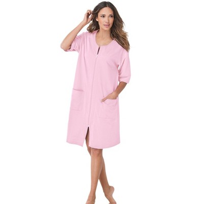 Dreams & Co. Plus Size Short French Terry Zip-Front Robe