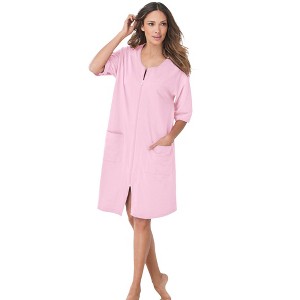Dreams & Co. Plus Size Short French Terry Zip-Front Robe - 1 of 4