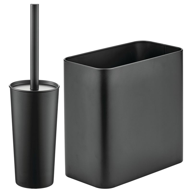 mDesign 2 Piece Plastic Bathroom Set, Bowl Brush and Trash Can, 1 of 9