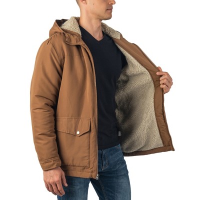 Alpine Swiss Shane Mens Faux Shearling Lined Parka Hooded Winter Coat Cargo Utility Jacket Tan Large — фото 5
