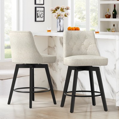 Huxxion Bar Stools Set of 2, Counter Height Swivel Bar Stools with High Back, 22" Seat Height for Kitchen Island & Home (Black)