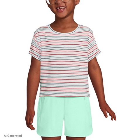 Lands' End Kids Short Sleeve Slub Crewneck Top - Large - Wood Lily/White Multi Stripe