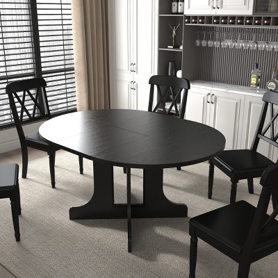Round Extendable Dining Table,4-6 Seater Extendable Dining Table With Removable Leaf Trestle,Modern Wood Kitchen Dining Table-Coolbibila