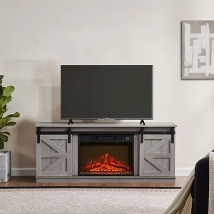Wooakway 58"L 24"H 15"D Modern Electric Fireplace TV Stand Console with Barn Door Design Overheating Protection Storage Cabinet for TVs up to 65" - 1 of 4