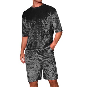 INSPIRE CHIC Men's Summer Short Sleeve Party Velour T-Shirt & Shorts Velvet Set - 1 of 4
