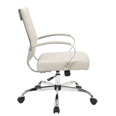 Mid-Century Tan Leather High-Back Swivel Office Chair