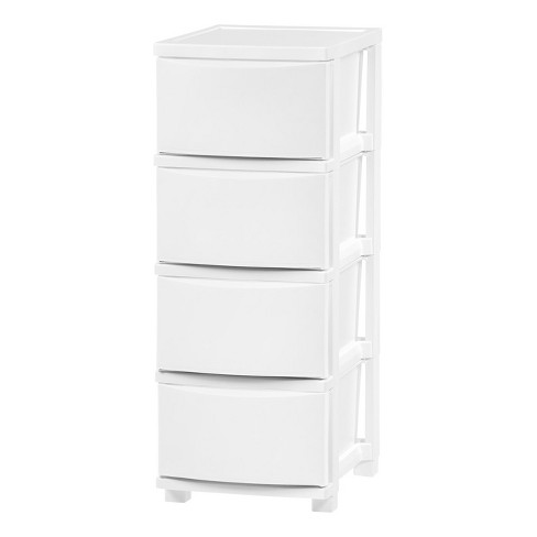 Iris USA 4 Drawer Wide Plastic Storage Tower, White/Clear