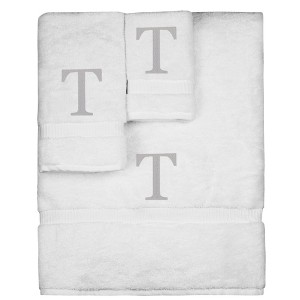 BC BARE COTTON Monogrammed Towel Set, Personalized Gift, Set of 3 - White - Silver Block - 1 of 4