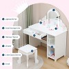 Acekool Kids Vanity with Lighted Mirror & Stool, Adjustable LED, Drawer, Storage Shelves, Makeup Desk for Girls Ages 3-9, White - 4 of 4