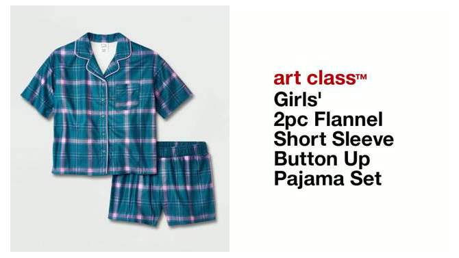 Girls' 2pc Flannel Short Sleeve Button Up Pajama Set - art class™, 2 of 5, play video