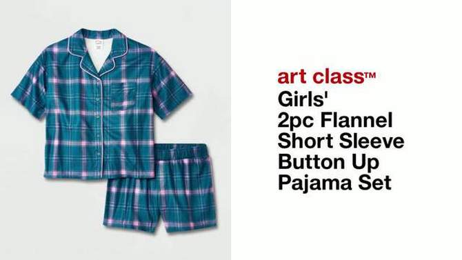 Girls' 2pc Flannel Short Sleeve Button Up Pajama Set - art class™, 2 of 5, play video
