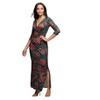 24seven Comfort Apparel Green Floral Print Three Quarter Sleeve Side Slit Maxi Dress - 2 of 4