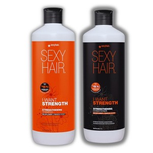 Sexy Hair I Want Strength Wildflower & Papaya Scent Strengthening Shampoo & Conditioner (33.8 oz) DUO SET KIT - Reduces Split Ends & Breakage - 1 of 2