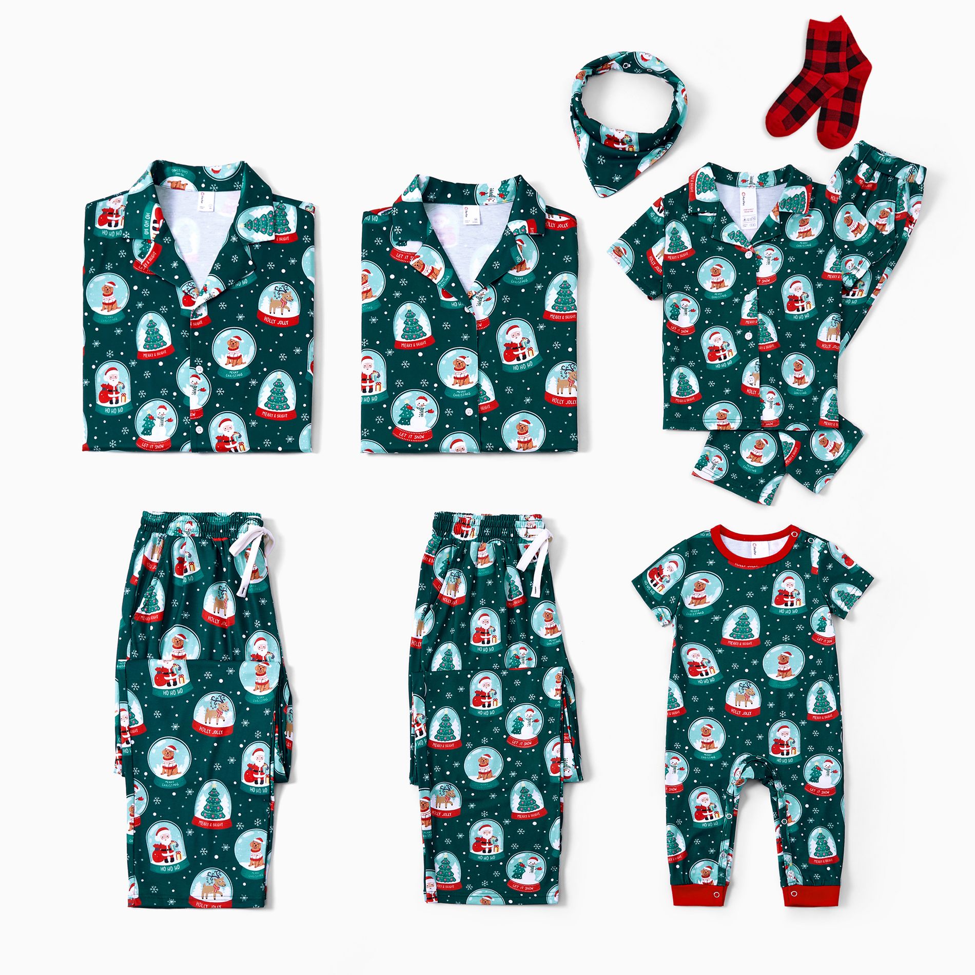 PATPAT Family Christmas Pajamas Matching Sets, Button-Down Pjs Includes Buffalo Plaid Socks Cozy Pajamas for Family