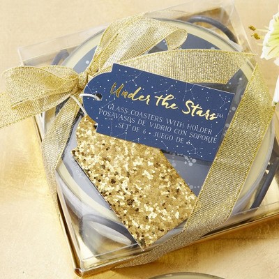 Under the Stars Navy and Gold Glass Coaster Set