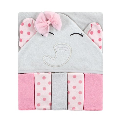 Hudson Baby Infant Girl Hooded Towel And Five Washcloths, Pink Dots ...