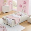 YONWAY Twin Size Upholstered Floor Bed with Rabbit Ear Shaped Headboard, Boucle Fabric Kids Beds Frame with Safety Rail & Pocket for Kids - 2 of 4
