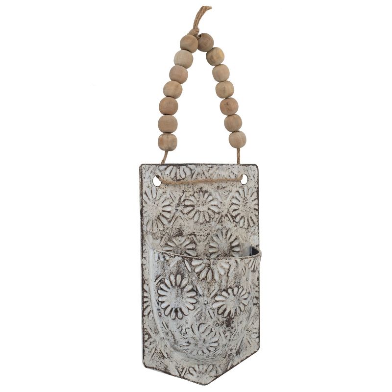 Rustic Antique White Metal Hanging Wall Storage Pocket - Foreside Home & Garden, 1 of 9