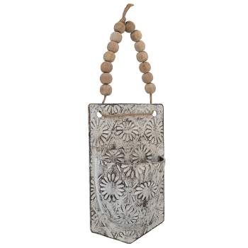 Rustic Antique White Metal Hanging Wall Storage Pocket - Foreside Home & Garden