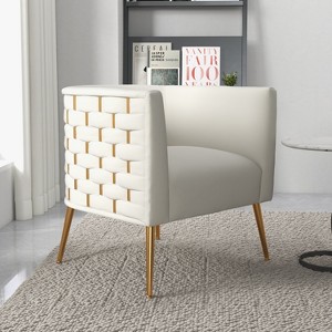 SEYNAR Mid-Century Modern Velvet Accent Chair, Gold Finish Barrel Chair for Living Room - 1 of 4