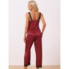 cheibear Women's Satin Lace Trim Cami with Long Pant 2 Pieces Pajama Set - 3 of 4
