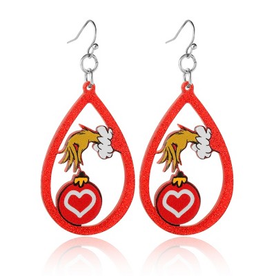 Dr Seuss Grinch Hand Heart Ornament Dangle Earrings
