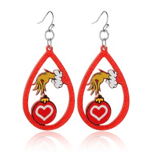 Dr Seuss Grinch Hand Heart Ornament Dangle Earrings - 1 of 4