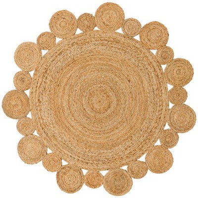 Hand-Braided Natural Jute Round Floral Area Rug, 5 ft