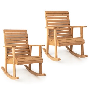 Costway 2 PCS Patio Wooden Rocking Chair High Back Fir Wood Armchair Natural Garden Yard - 1 of 4