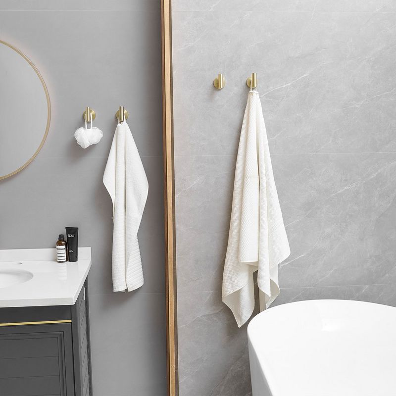 BWE 4-Pieces Round Shape J-Hook Robe Towel Hook Wall Mount Bathroom Storage Modern in Brushed Gold, 3 of 8