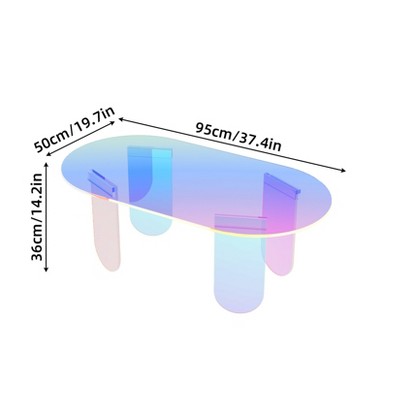 Artloge 37.4x19.7x14.2in Acrylic Iridescent Coffee Table Rainbow Color Round Side Table with PVC Mat