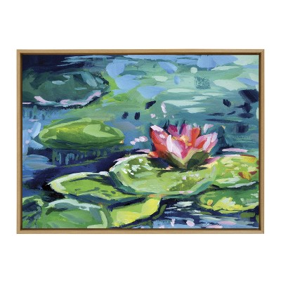 Vibrant Lily Pad Waterscape Canvas Art with Natural Frame, 28x38