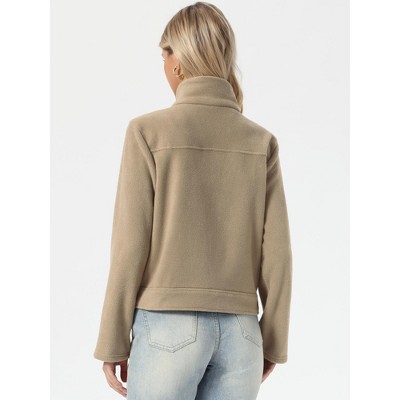 INSPIRE CHIC Women's Zip Up Funnel Neck Long Sleeve Solid Color Seam Pockets Casual Plush Warm Coat X-Large Khaki — фото 3