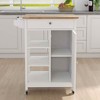 MAYEERTY Rolling Kitchen Island Trolley, Rubber Wood Top Adjustable Shelves Towel Rack - 3 of 4