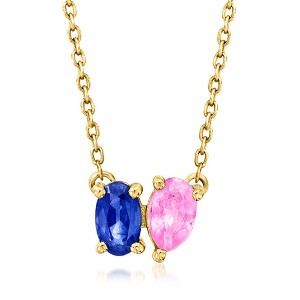Pure Collection by Ross-Simons 0.30 ct. t.w. Blue and Pink Sapphire Toi Et Moi Necklace in 14kt Yellow Gold Size 16 - 1 of 4