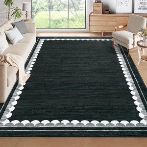 Area Rug for Living Room Scalloped Border Rug Washable Rugs Non Slip Stain Resistant - 1 of 4