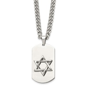 Black Bow Jewelry Stainless Steel Star of David Dog Tag Necklace - 24 Inch - 1 of 4