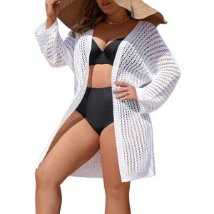 Coolmee Crochet Cardigan for Women Open Front Long Sleeve Boho Oversized Hollow Out Knitted Cardigan - 1 of 3