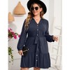 Women's Plus Size Long Sleeve Dress V Neck Button Front Belted Shirt Dress A Line Ruffle Midi Dress - 4 of 4