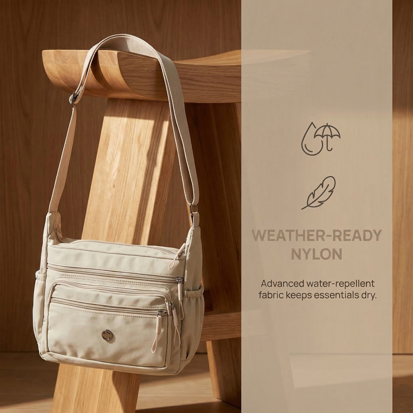 Сумки INSPIRE CHIC 2 Packs Crossbody for Women Multiple Pockets Shoulder Large Travel Purses with Adjustable Strap Khaki/Beige 11*3.9*7.9 inches, цвет: Хаки — фото 6