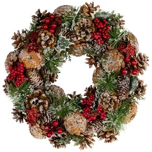 Northlight Flocked Pinecones and Glittered Stars Christmas Wreath - 13.25" - Unlit - 1 of 4