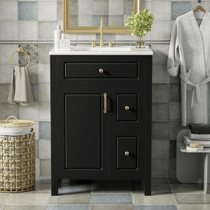 Whisen 24" Bathroom Vanity with Ceramic Sink, 1 Soft-Close Door & 2 Drawers, Door Storage Racks - 1 of 4
