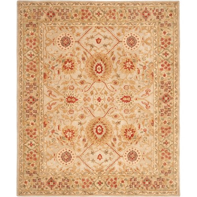 Beige Floral Handmade Tufted Wool 8' x 10' Rug