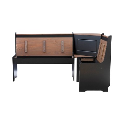 Linon 3pc Ardmore Breakfast Nook Storage Benches Dining Set Black/Pecan: Mid-Century Modern, Wood, 6-Seat Capacity