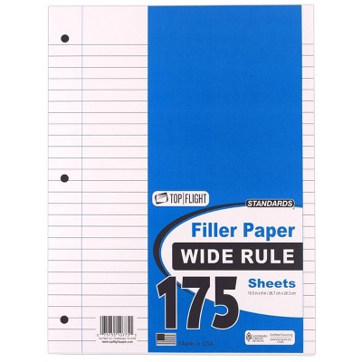 Top Flight 175 Sheet Wide Ruled Filler Paper White: Loose Leaf, 10.5 x 8 Inches, Stationery, Ruled Pages