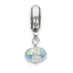 Black Bow Jewelry Dichroic Glass & Sterling Silver Yellow Dangle Bead Charm - 1 of 3