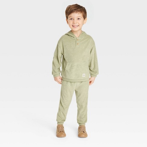 Unisex Sweatpants Set Girls Hoodie Pants Olive Cotton Joggers Kids