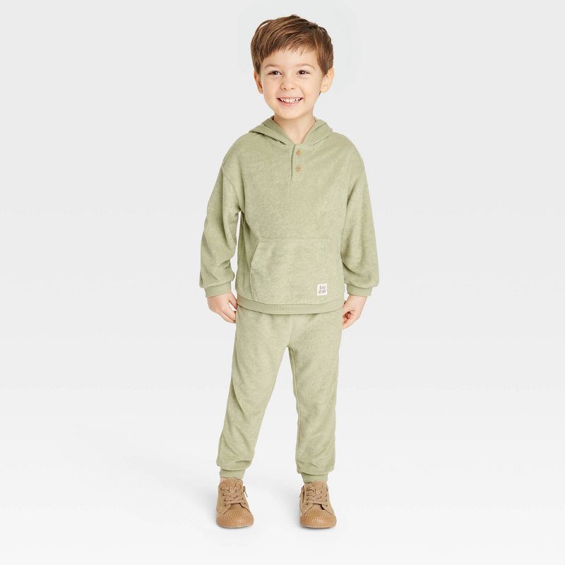 Grayson Collective Toddler Terry Towel Hoodie & Jogger Pants Set - Sage Green, 1 of 6