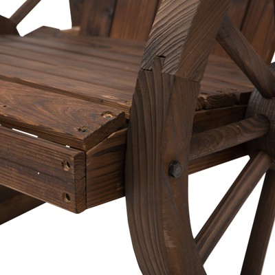 Burnt Wood Adirondack Rocking Chair with Wagon Wheel Armrests