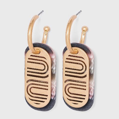 Layered Oval Charm Hoop Earrings - Universal Thread™ Black